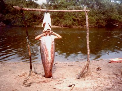 Luprcio, na cabea, ao invs de plumas e paets, a cabeorra do peixe monumental